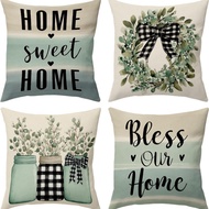 [Single Side] Linen Pillow Case 40x40/45x45/50x50/60x60cm Vase Plant Heart "Bless Our Home" Pattern 