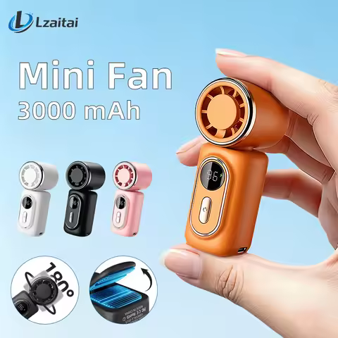 Portable Mini Fan Handheld Small Fans 5 Speeds 3000mAh Cooling Turbo Fan LED Display 180° Adjustable