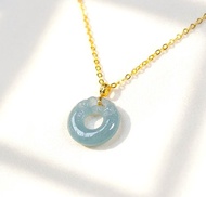 冰種藍水翡翠雙龍玉璧項鍊 18K金墜頭 | 天然翡翠A貨 | 送禮