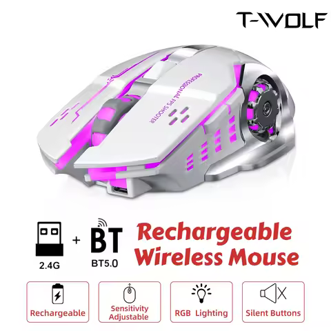 Bluetooth Wireless Mouse RGB Gaming Dual Mode 2.4G Rechargeable Silent Ergonomic Ambidextrous Mouse