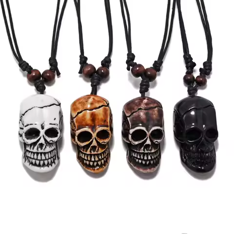 FX020 Ox bone carving necklace skull pendant Punk Choker Retro Jewelry Tribal style Imitation Yak Bo