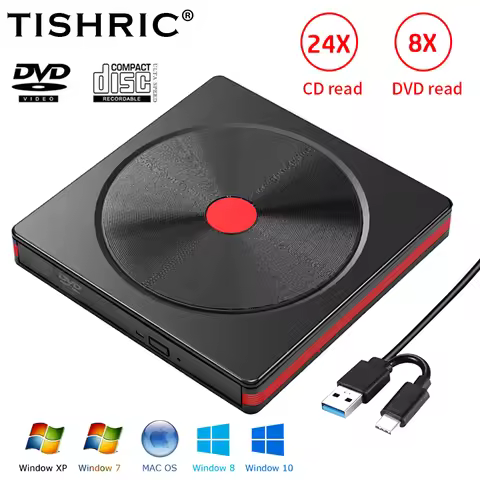 TISRIC Portable External Optical DVD Drive DVD CD Player USB 3.0 CD Reader DVD RW CD Writer For Lapt