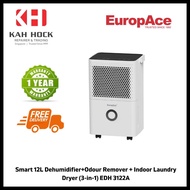 EuropAce EDH 3122A: 12L DEHUMIDIFIER+ ODOUR REMOVER with SMART WiFi - 1 YEAR WARRANTY