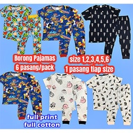 Borong/Wholesale : Baju Tidur Budak 6 Pasang/pack, Size 1-6,  Kids Pajamas, Pajamas Kanak-Kanak full cotton