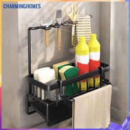 ★ Charminghomes ★ Kitchen Sink Drying Rack Organizer Kitchen Sink Sponge Holder Carbon Steel Shelf Organizer with Self-draining Tray Kitchen Tool