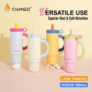 CIVAGO（36oz/1080ml）316L Stainless Steel Straw Tumbler Large-Capacity Vacuum Insulated Car Mountable 