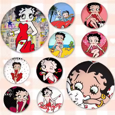 B-betty-Lucu-boop Badges Tinplate Soft Button Pin Brooch Metal Badge Custom Jewelry Accessories Hat 