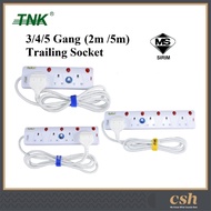 TNK 3/4/5 Gang Extension Trailing Socket (2m /5m) [SIRIM Approval] with 3Pin Molded 13A Fuse Plug [SIRIM]