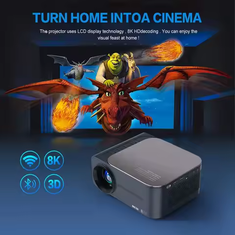 Smart Projector Android 9 4K 8K Wifi6 Voice Control Electronic Focus BT5.0 Movie Beam Home Cinema Be