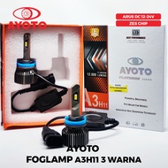 AYOTO A3H11 Lampu Kabut Foglamp H11 LED Mobil 3 Warna Universal Untuk Mobil Socket H11