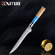 Damascus Steel VG10 Boning Knife Chef Knife Raw Fish Fillet Salmon Kitchen Knife Blue Resin Color Wo