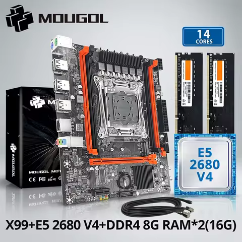 MOUGOL X99 Gaming Motherboard Kit with Intel Xeon E5 2680 V4 & DDR4 8Gx2 2133MHz Dual Channel ECC RA
