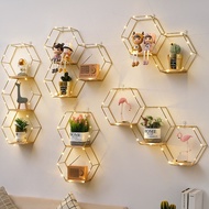 Iron Nordic Wall Decorations ins Bedroom Dining Room Wall Pendant Room Hexagonal Shelf Wall ins Styl
