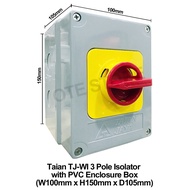 Taian TJ-WI Type 16A / 25A / 40A 3 Pole Weather Proof Isolator with PVC Enclosure Box (W100mm x H150
