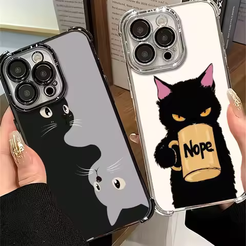 Black Cat Cartoon Cute Plating Phone Case For Xiaomi Poco X6 X7 X8 Pro Max X5 X3 M8 M7 M5S Redmi 15C