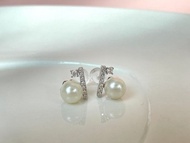 Akoya 海水珍珠 滿鑲 純銀 耳環