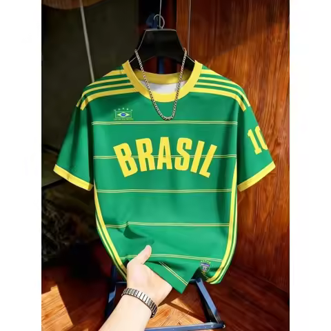 Brazil Football T-Shirt Soccer Jersey Stripe Quick Dry Tees Summer Brazil Football Jerseys Sports T-