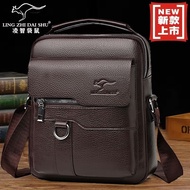 ✆✌♧ Lingzhi Kangaroo Messenger Bag Men's Backpack Genuine Leather Shoulder Bag Trendy Business Casual Small Bag Fashion Men's Bag New