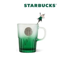 上海 Starbucks 星巴克 漸變綠玻璃杯 配小熊攪拌棒