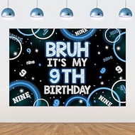Wonmelody Bruh It’s My 9th Birthday Decor 4.92*3.28ft Bruh It’s My 9th Birthday Backdrop Banner Blue