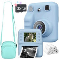 Instant Printing Camera for 16x Zoom 1080p Video Games Flash Includes 32GB Card and Bag Kids for Gif