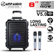 Ampaudio 8 Inch Portable Speaker Bluetooth Portable Speaker with Wireless Mic