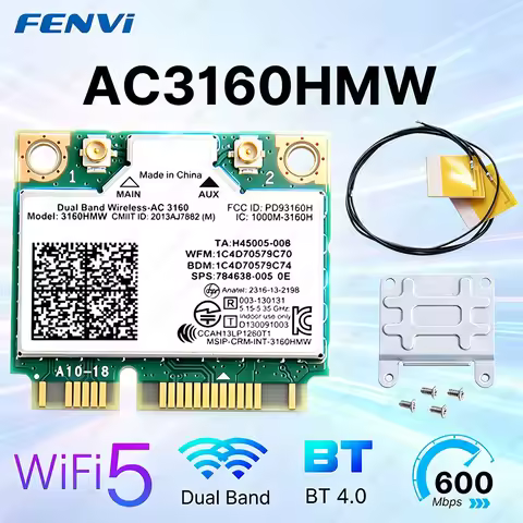 Fenvi WiFi 5 AC3160HMW Mini PCI-E Wireless Card Dual Band 2.4G/5Ghz Bluetooth 4.0 802.11AC 3160HMW W