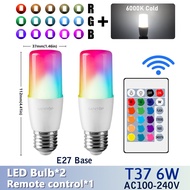 2PCS E14/E27/B22 T37 RGB Bulb LED Multicolor Light Dimmable 16 Colors Remote Control Smart Lighting