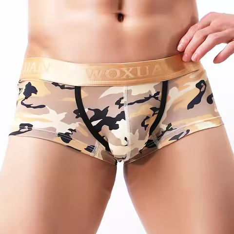 Fashion Mens Underwear Camouflage Printed Boxers Shorts U Convex Pouch Underpants