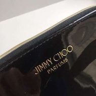 Jimmy Choo超大容量漆皮金邊拉鍊化妝包