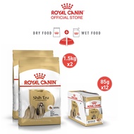 [เซตคู่สุดคุ้ม] Royal Canin Shih Tzu Adult 3kg (1.5kg x 2) + [ยกกล่อง 12 ซอง] Royal Canin Shih Tzu Adult Pouch Loaf อาหารเม็ด + อาหารเปียกสุนัขโต พันธุ์ชิห์สุ อายุ 10 เดือนขึ้นไป (โลฟเนื้อละเอียด Dry Dog Food Wet Dog Food โรยัล คานิน)