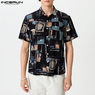 INCERUN Hawaiian Polo for Men Summer Short Sleeve Floral Printed Shirts Casual Laple Barong