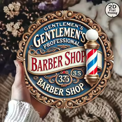 2D Flat Vintage Barber Shop Metal Sign - "Gentlemen'S Professional Barber Shop" - Ideal for Home Dec