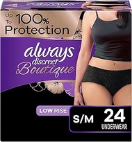 Always Discreet Boutique Low-Rise Postpartum Incontinence Underwear Size S/M Maximum Absorbency, Up