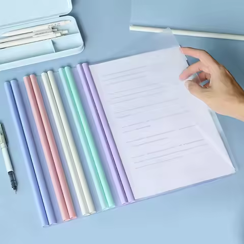 10pcs Transparent File Document Thicken Draw Rod A4 Folder Test Paper Storage Bag Clip Office Folder