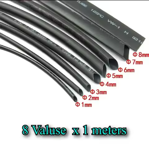 8 Meter/Set 2:1 BLACK 1mm 2mm 3mm 4mm 5mm 6mm 8mm Heat Shrink Tubing Tube for Cable DIY Connector Wi