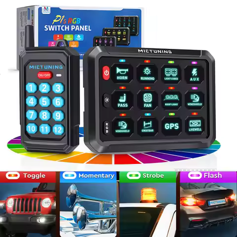 MICTUNING P1Y Advanced 12-Zone Toggle Switch Panel with Wireless Remote RGB Colors Toggle Switch Mom