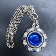 Antique Year of the Ox Blue Beads Silver Lock Pendant Belt Chain Antique Miscellaneous Collection An