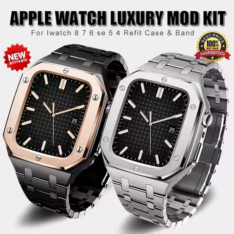 Luxury Modification Mod Kit for Apple Watch 8 7 Case Strap 45mm 44mm Metal Bezel Frame for iwatch Se