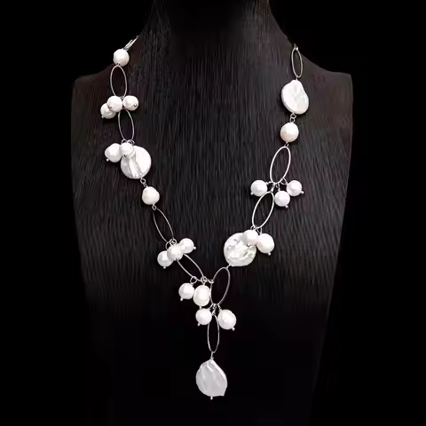 KKGEM Freshwater 22mm White Keshi Pearl 11x13mm rice potato pearl Chain Necklace Charm Choker Neckla