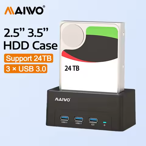MAIWO HDD Docking Station with USB 3.0 HUB Extension 2.5 3.5 Inch SATA HDD Case Support 24TB with Fa
