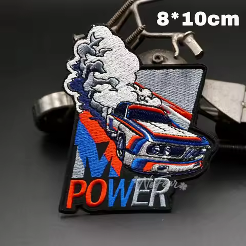 For Bmw Power LOGO Embroidery Iron on Patches for Clothing Sport Original Label Expert Sailor Stripe