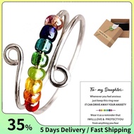 Drive Away Your Anxiety Rainbow Beads Fidget Ring,Adjustable Anxiety Ring for Daughter,Ring with Bea