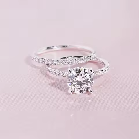 Huitan Bling Bling Round Cubic Zircon 2Pcs/Set Rings for Women Simple Fashion Double Stackable Rings