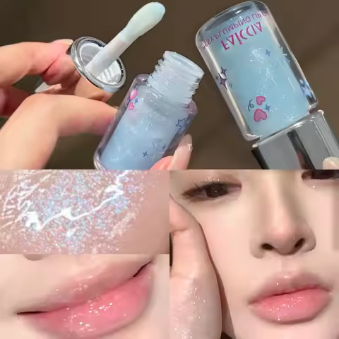 Baby Blue Sparkling Lip Gloss Fine Flash Water-glossy Pouty Lips Moisturizing Lipstick Water Gloss L