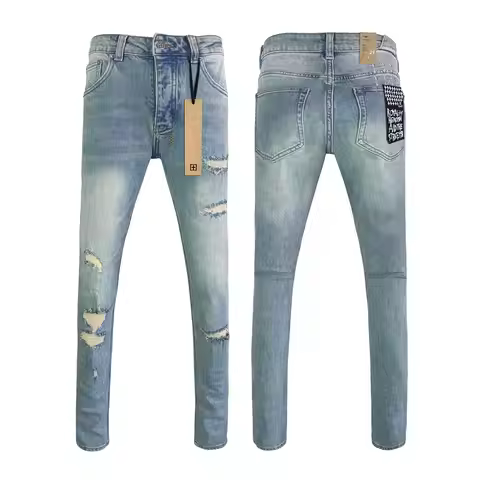KSUBI Cross Jeans American Women Men High Street Paint Hole Trend Low Rise Skinny Pants Pleated Ripp