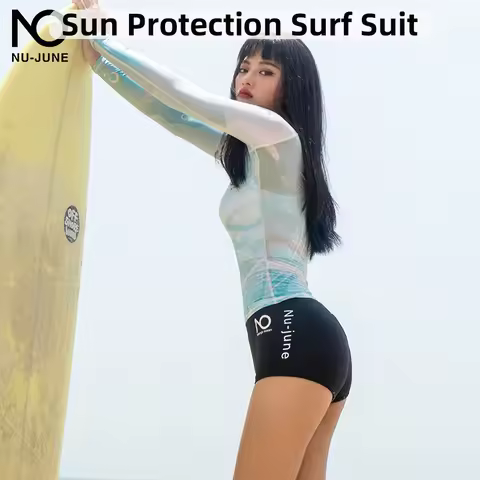 Nu-June Swimsuit Women's Long-Sleeved Rush Guard Swimsuit Sunscreen Dive Skin Pants Split Surfing Su