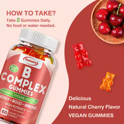 Vitamin B Complex Gummies - Reduces Stress and Anxiety, Improve Mood, Promotes Brain and Nervous Sys