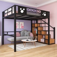 Modern Minimalist Loft Apartment Loft Bed Wrought Iron Elevated Bed Sheet Upper Floor Small Apartment Space-Saving Children Iron Bed