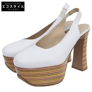 Chloe Leather Platform Heel Slingback Sandals, Women's, White, Size 36